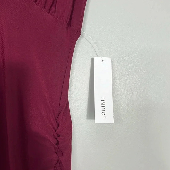 Timing Dark Boysenberry Bodycon Midi Dress - Size Medium - NWT - Deep V Neck - Picture 6 of 11